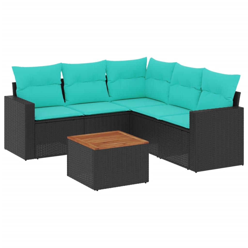 6-dijelni set vrtnih sofa od poliratana s jastucima crni