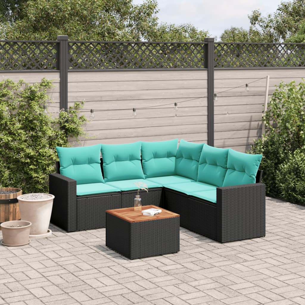 6-dijelni set vrtnih sofa od poliratana s jastucima crni