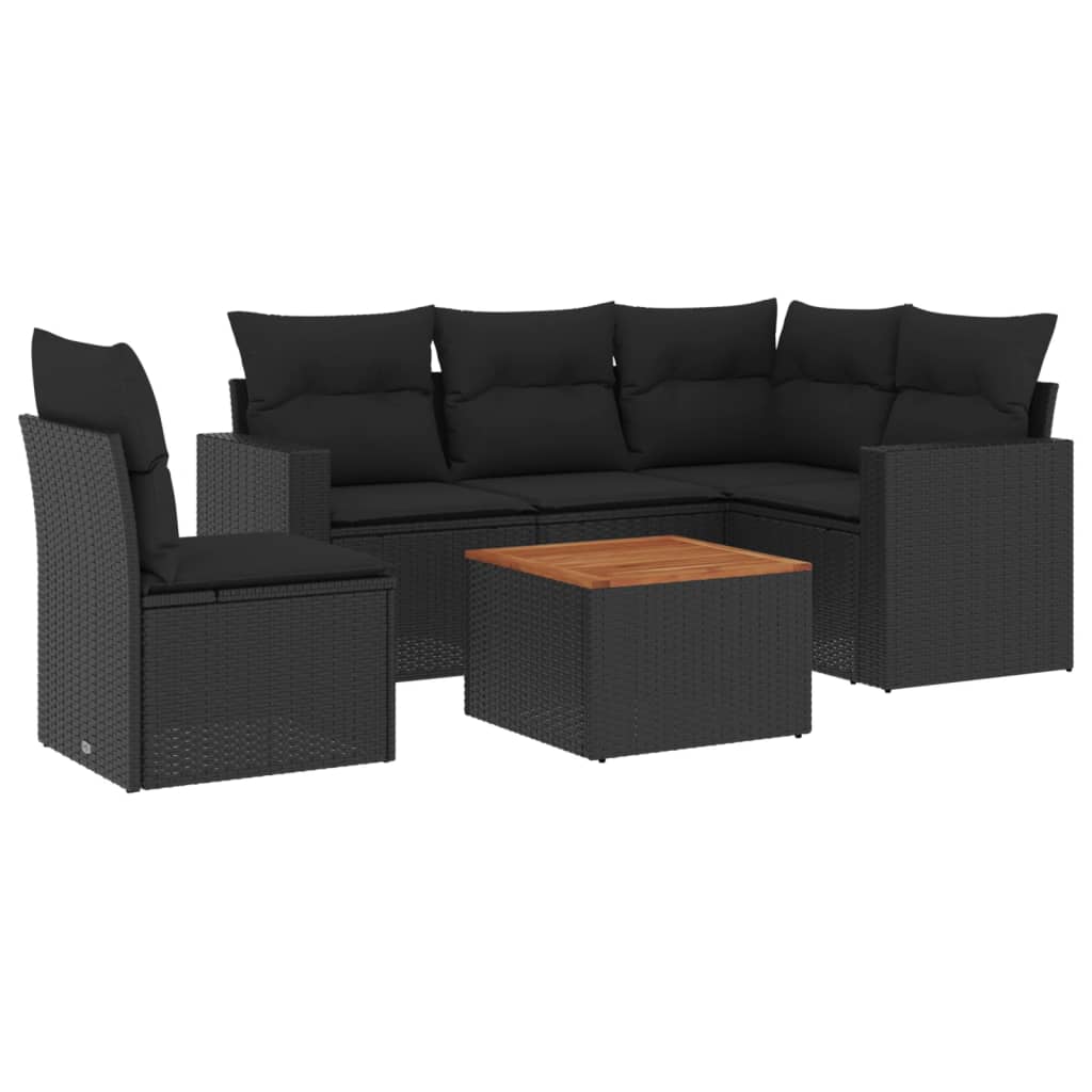 6-dijelni set vrtnih sofa s jastucima crni od poliratana