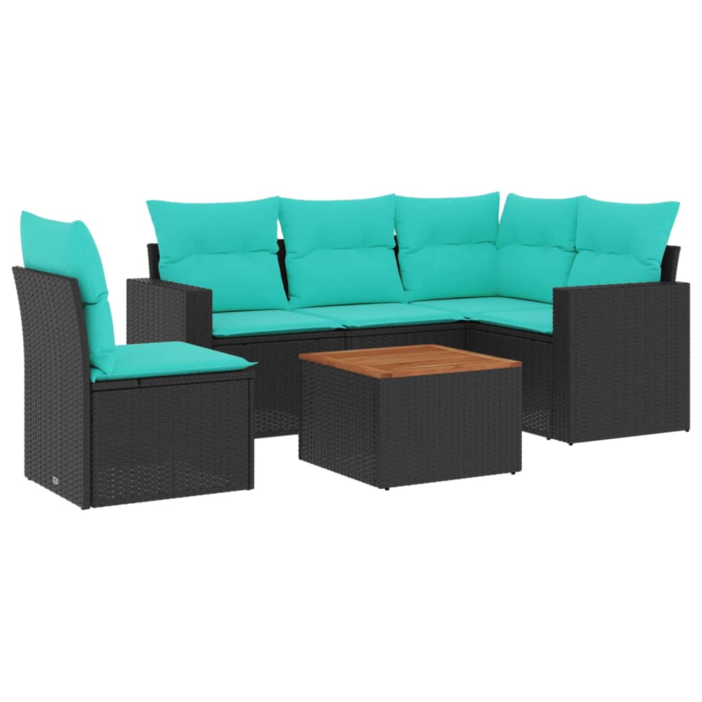 6-dijelni set vrtnih sofa od poliratana s jastucima crni
