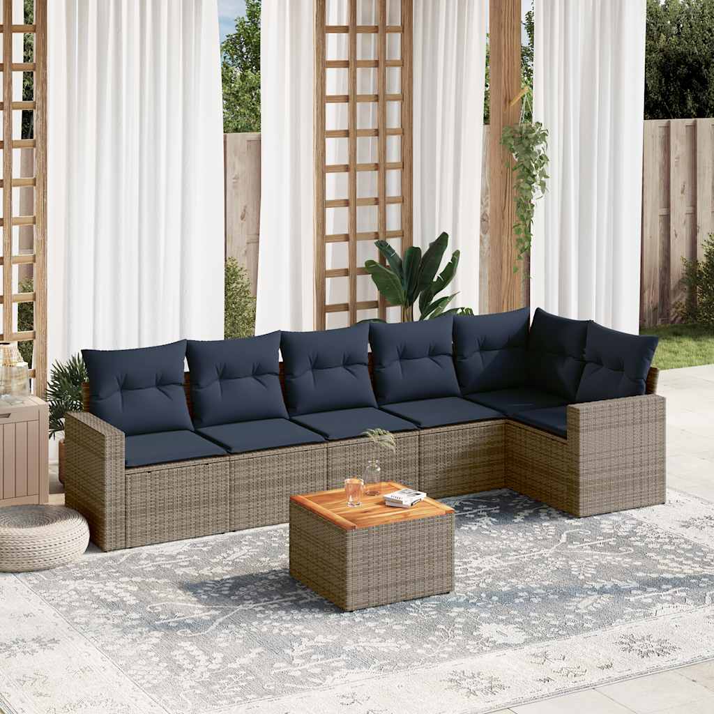 7-dijelni set vrtnih sofa od poliratana s jastucima sivi