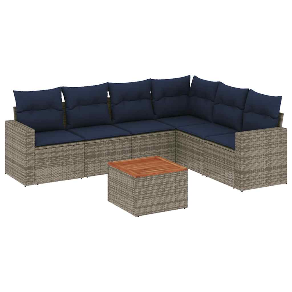 7-dijelni set vrtnih sofa od poliratana s jastucima sivi