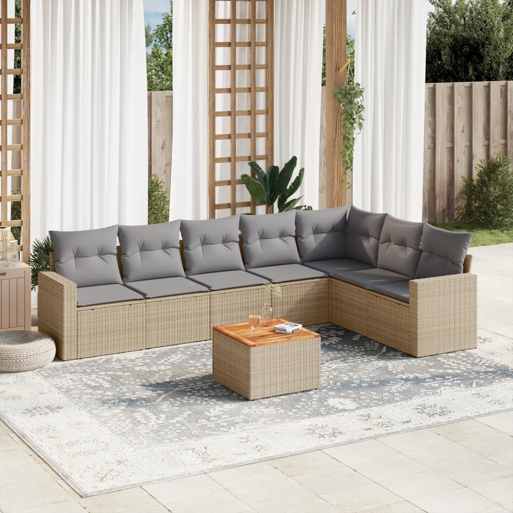 8-dijelni set vrtnih sofa s jastucima bež od poliratana
