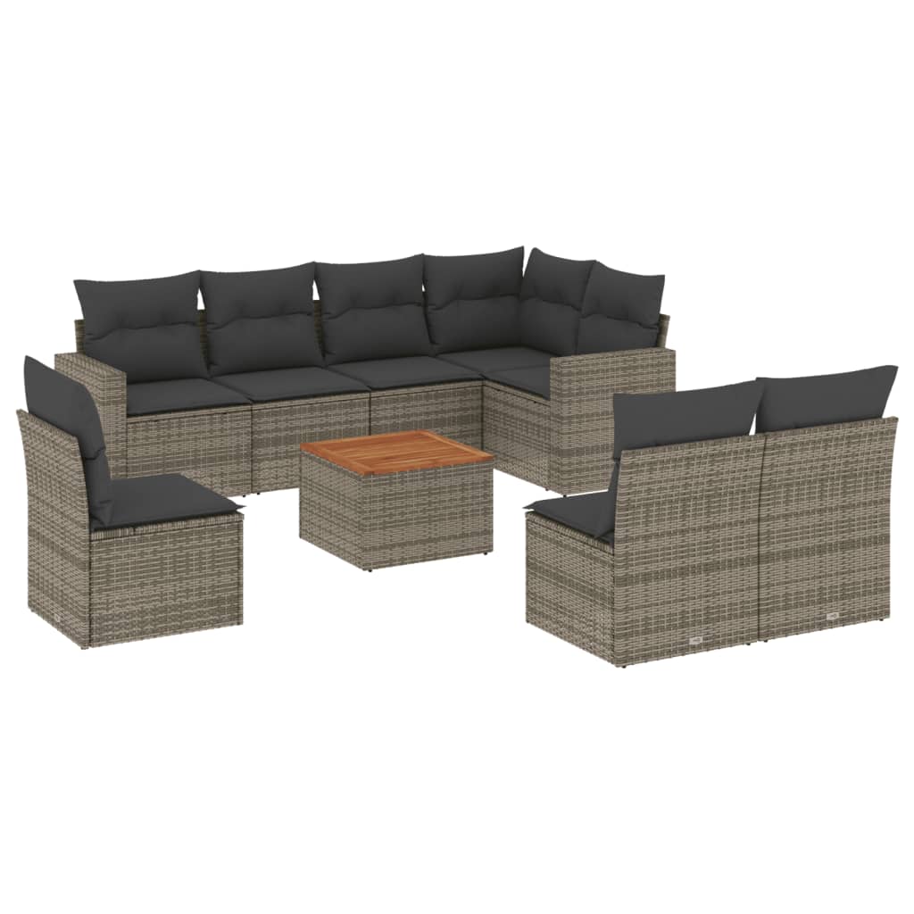 9-dijelni set vrtnih sofa od poliratana s jastucima sivi