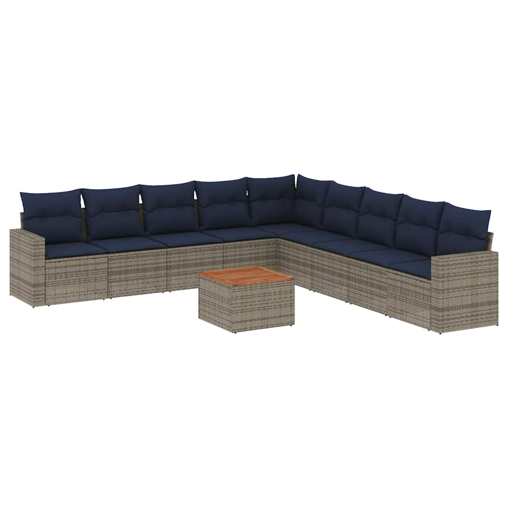 10-dijelni set vrtnih sofa od poliratana s jastucima sivi