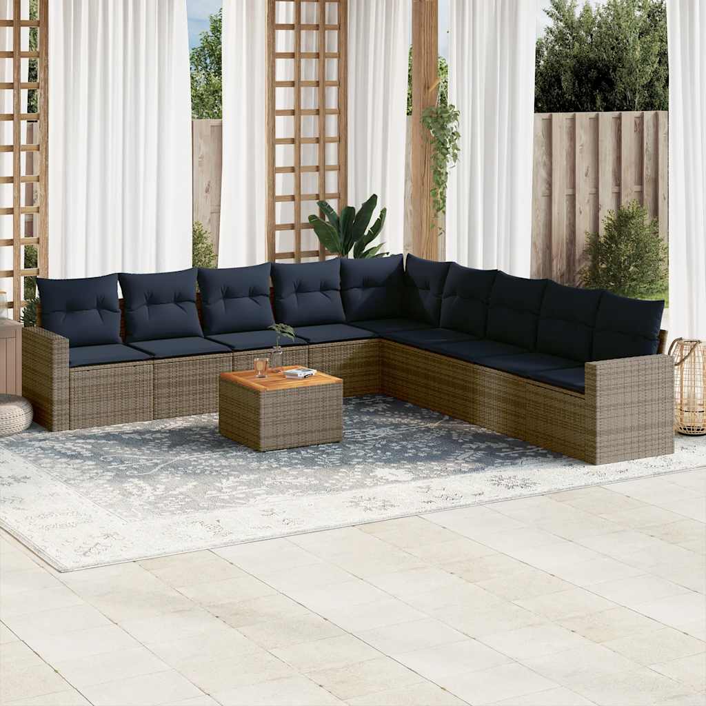 10-dijelni set vrtnih sofa od poliratana s jastucima sivi