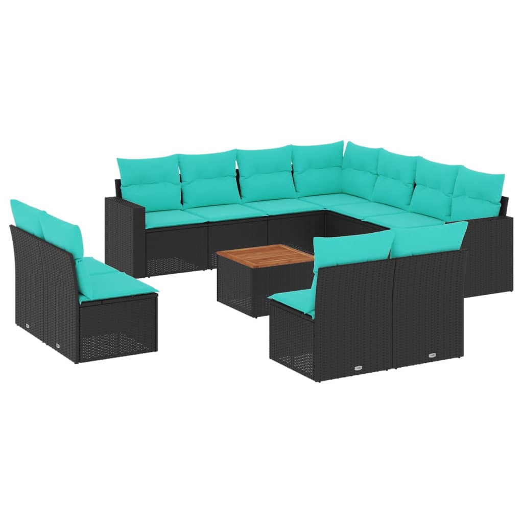 12-dijelni set vrtnih sofa s jastucima poliratan crni