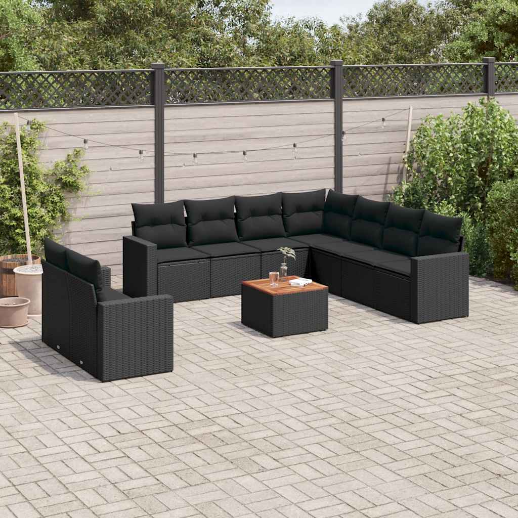 10-dijelni set vrtnih sofa s jastucima crni od poliratana Crna 66 x 62 x 69 cm
