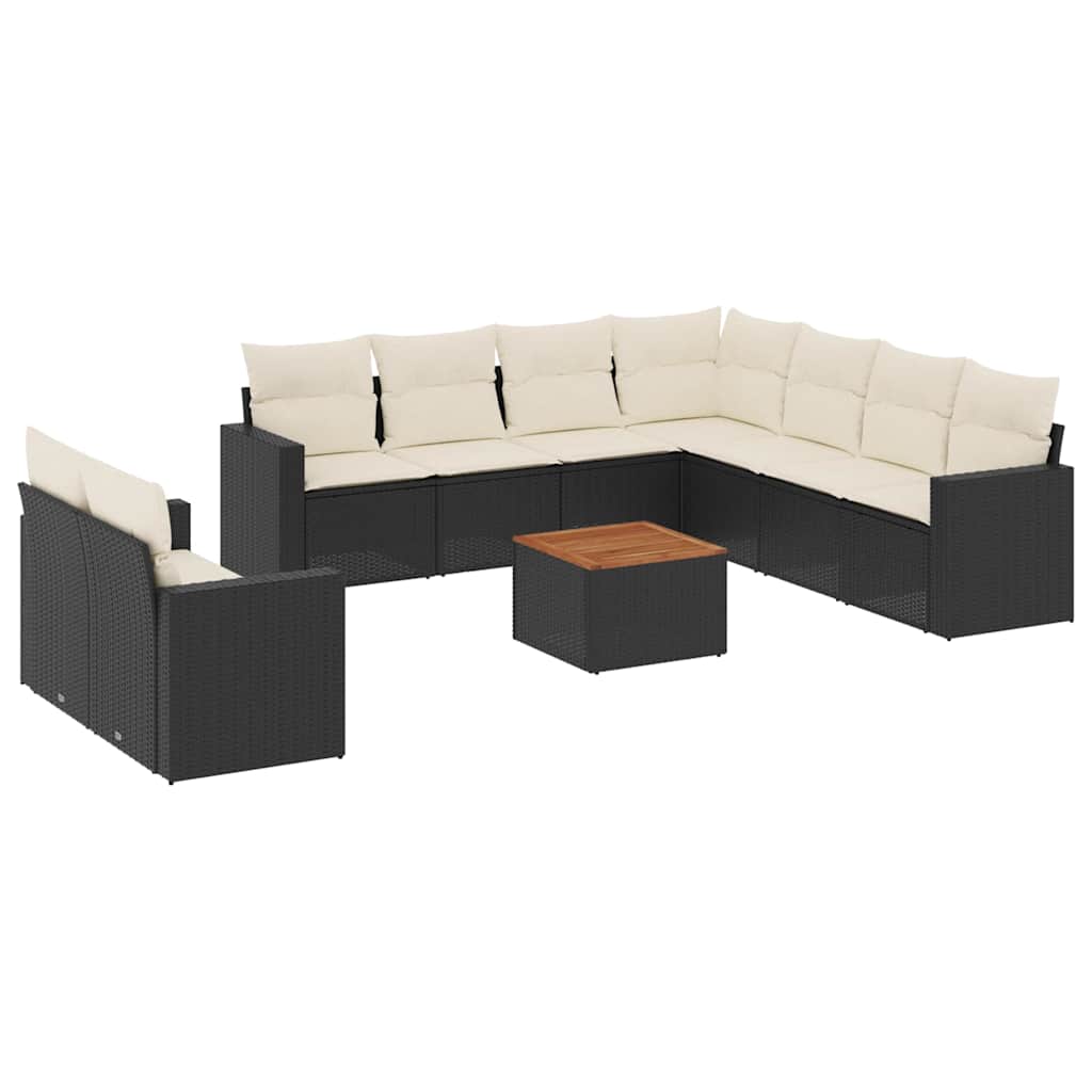 10-dijelni set vrtnih sofa s jastucima crni od poliratana