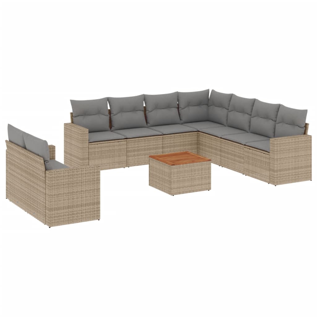 10-dijelni set vrtnih sofa s jastucima bež od poliratana 66 x 62 x 69 cm