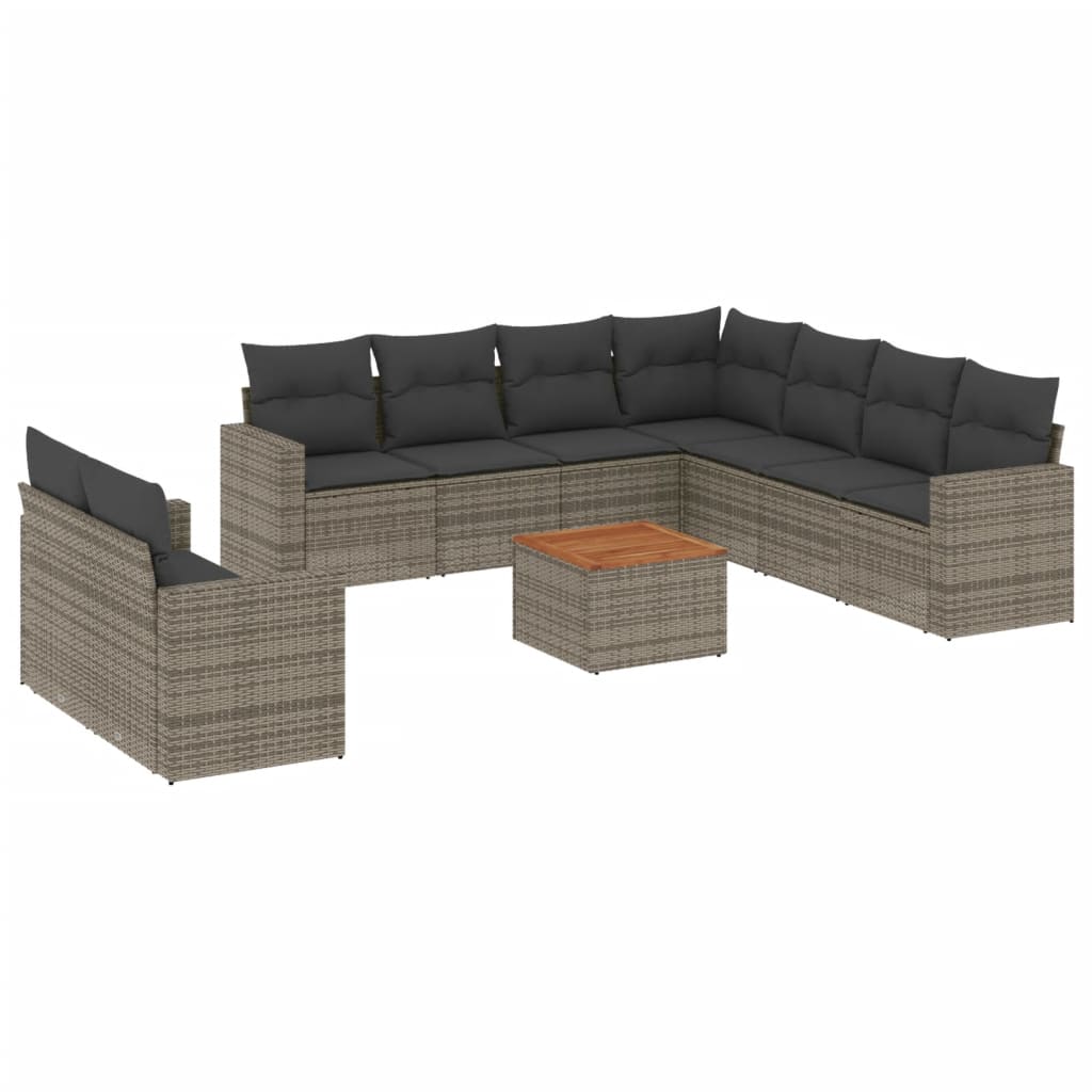 10-dijelni set vrtnih sofa od poliratana s jastucima sivi