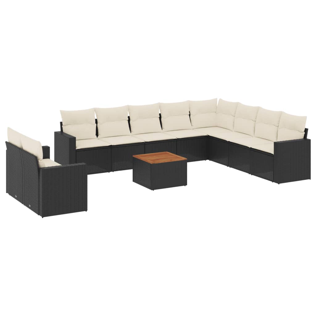 11-dijelni set vrtnih sofa od poliratana s jastucima crni Crna 66 x 62 x 69 cm