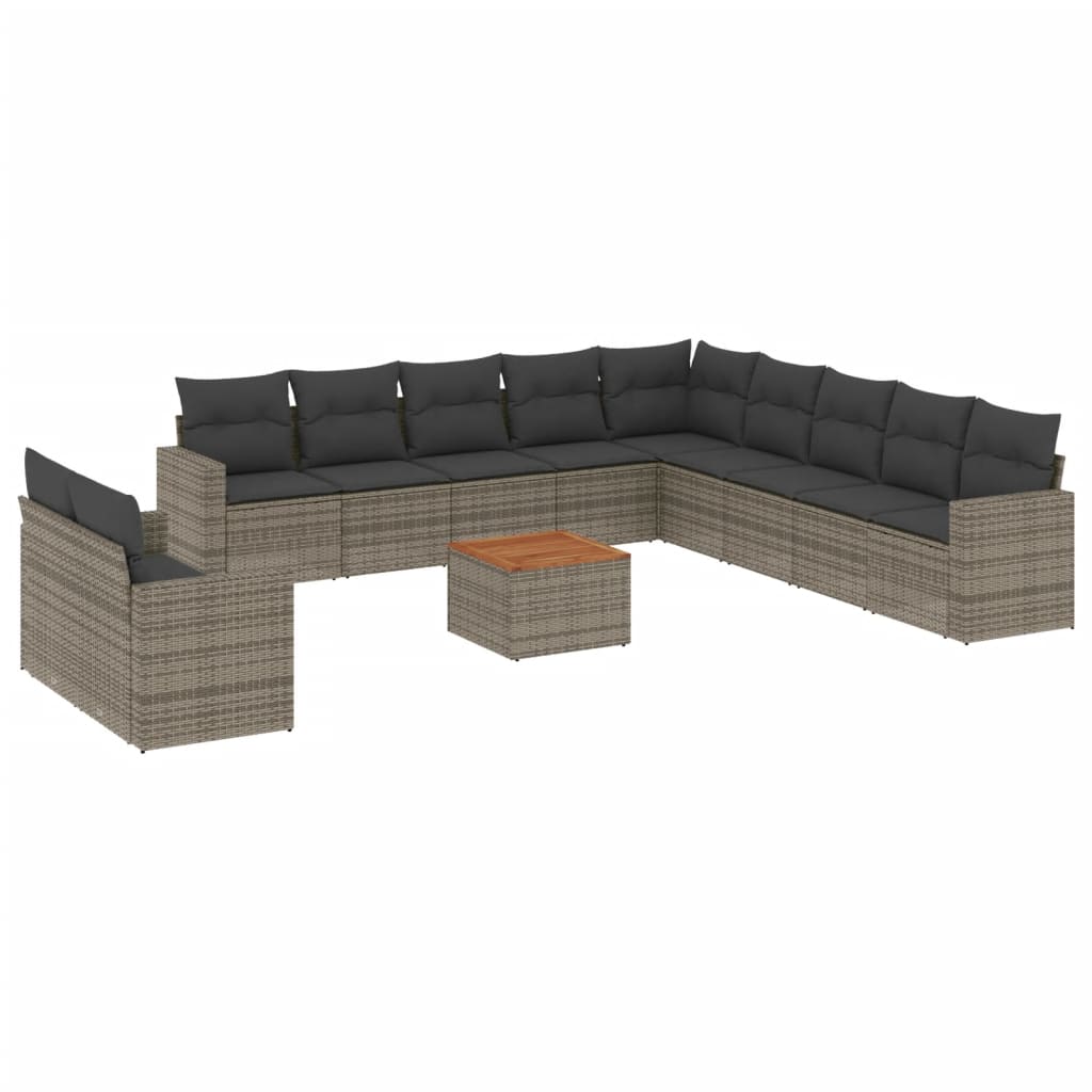 12-dijelni set vrtnih sofa od poliratana s jastucima sivi