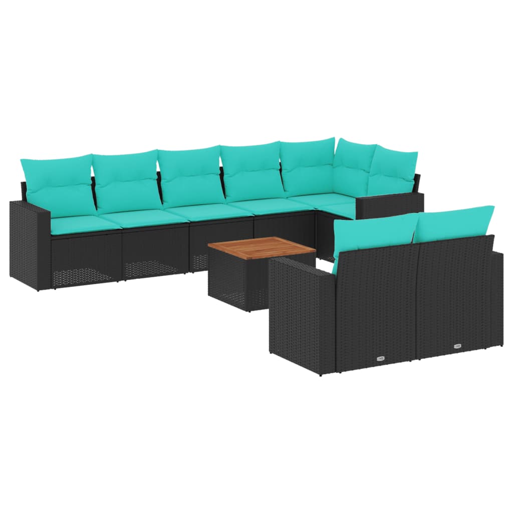 9-dijelni set vrtnih sofa od poliratana s jastucima crni