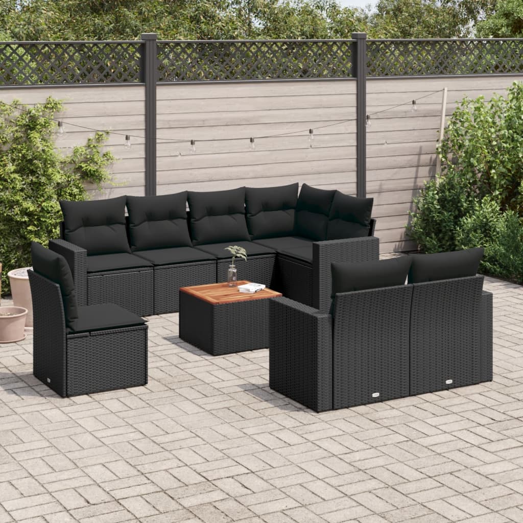 9-dijelni set vrtnih sofa s jastucima crni od poliratana