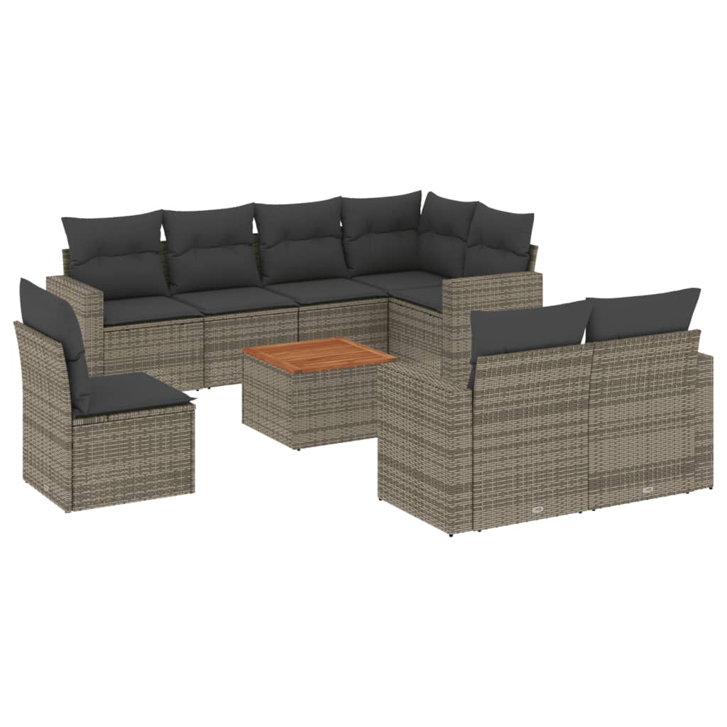 9-dijelni set vrtnih sofa od poliratana s jastucima sivi