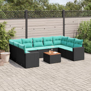 10-dijelni set vrtnih sofa od poliratana s jastucima crni