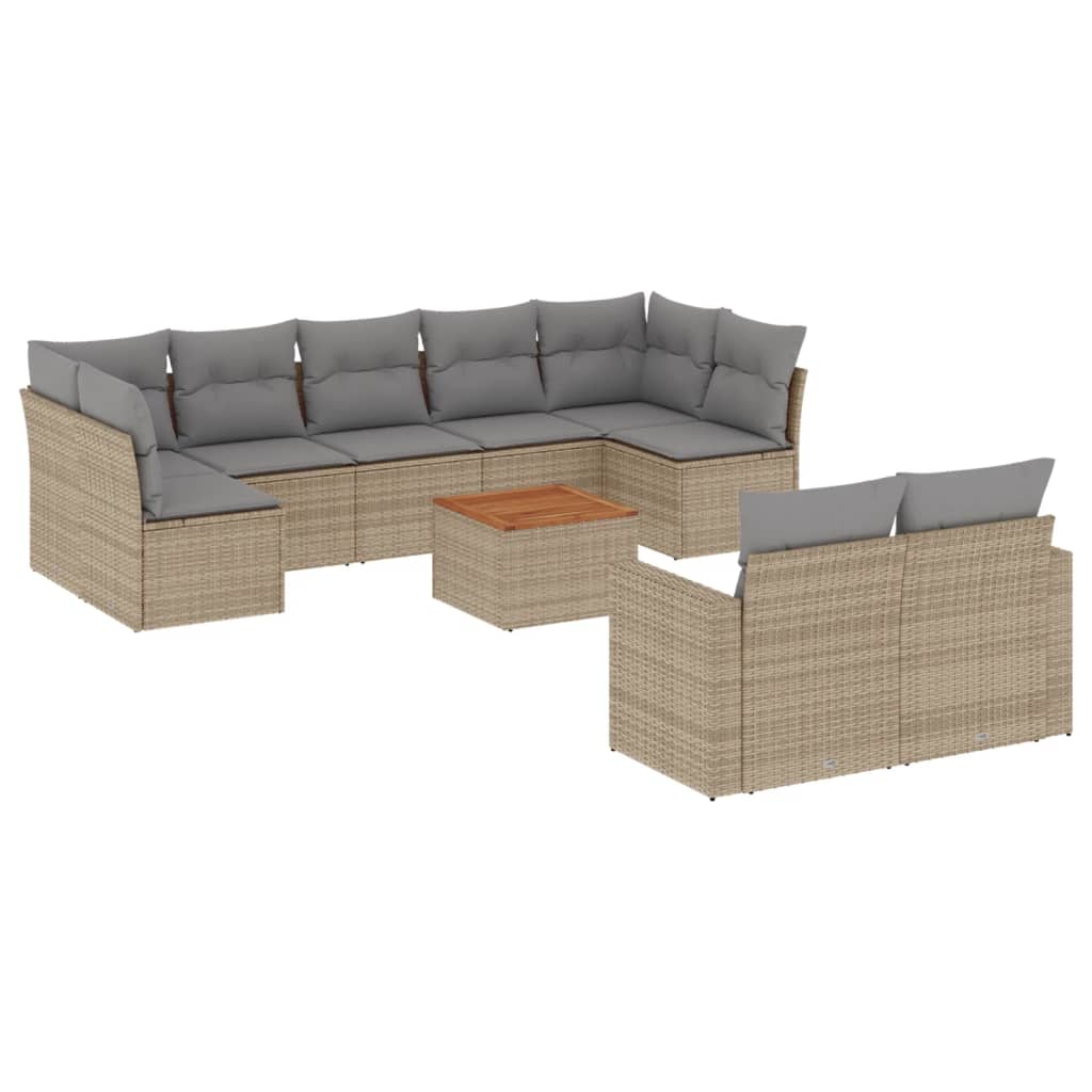 10-dijelni set vrtnih sofa s jastucima bež od poliratana 66 x 62 x 69 cm