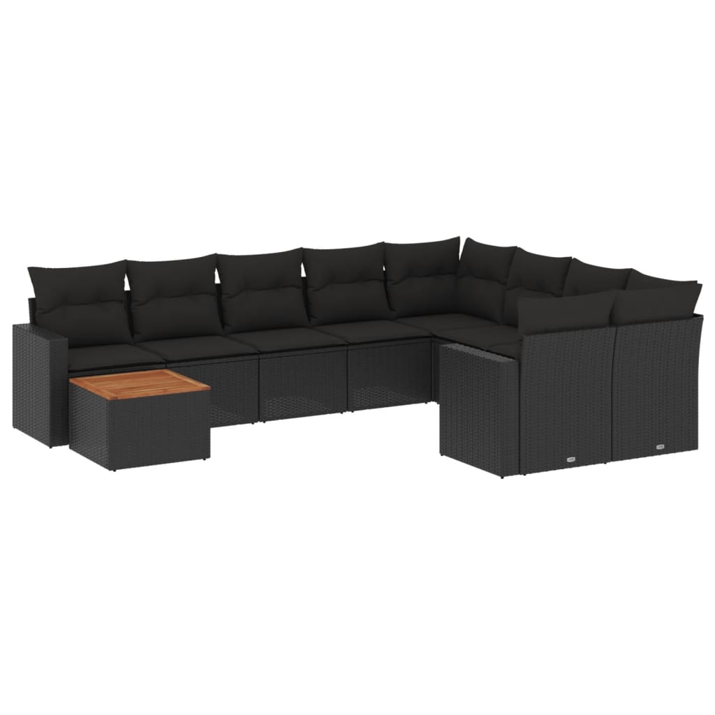 10-dijelni set vrtnih sofa s jastucima crni od poliratana