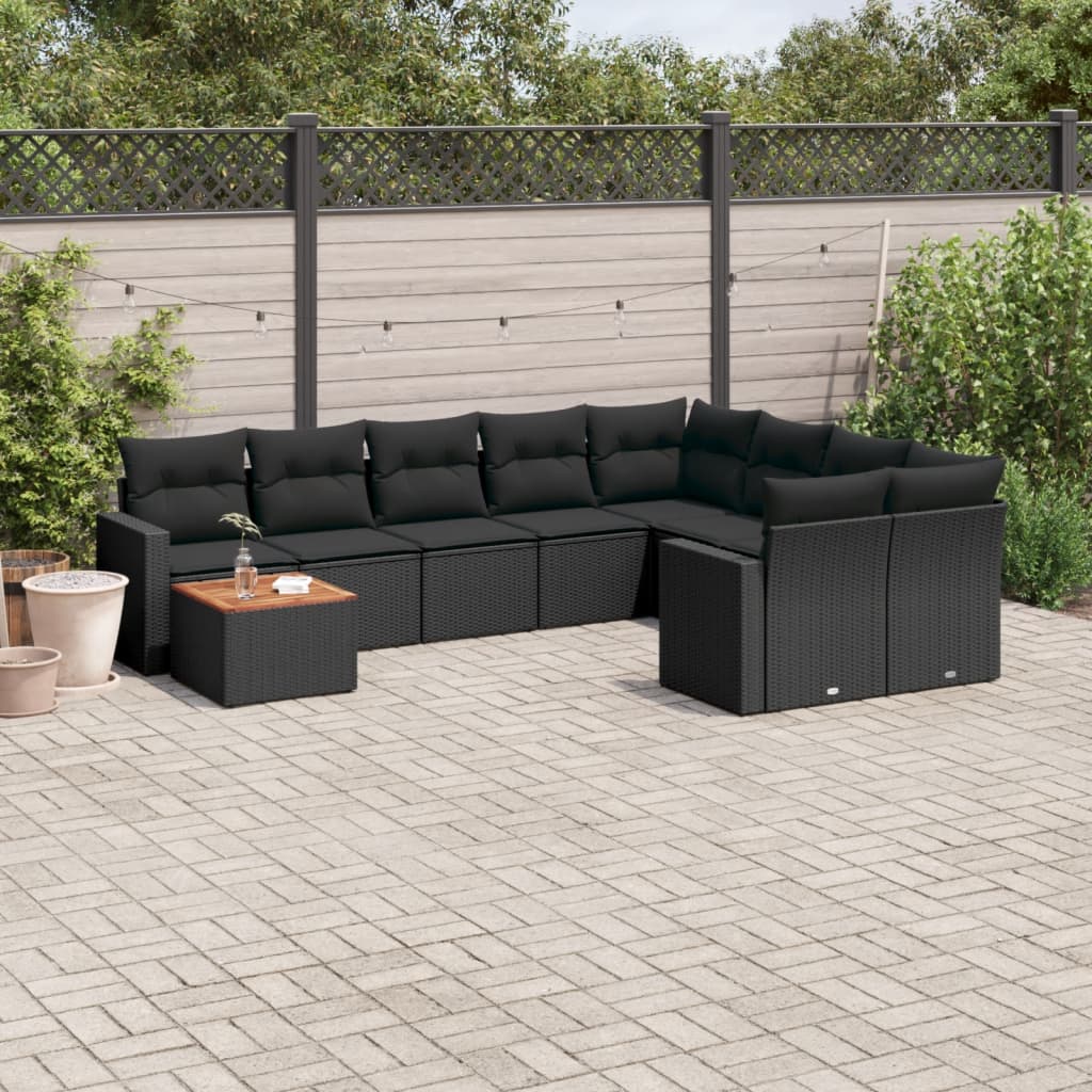 10-dijelni set vrtnih sofa s jastucima crni od poliratana