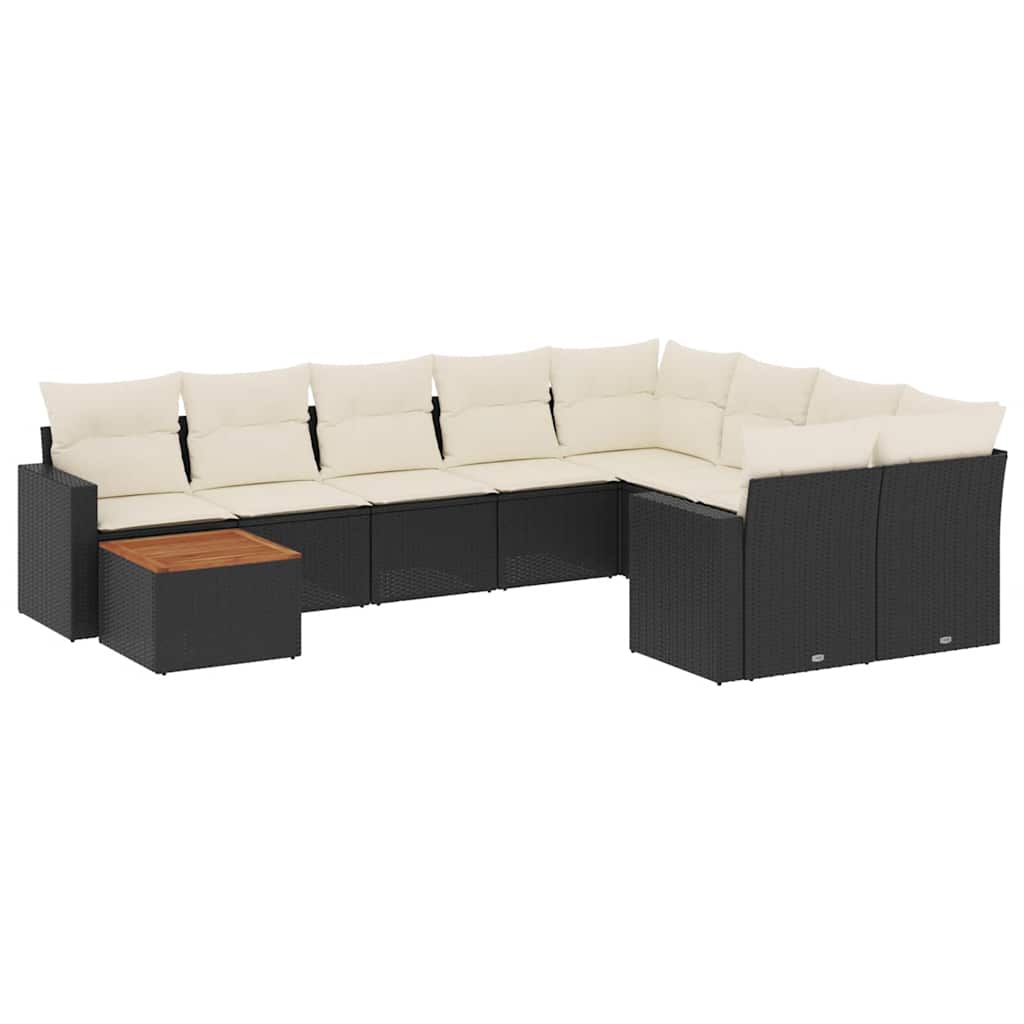 10-dijelni set vrtnih sofa s jastucima crni od poliratana Crna