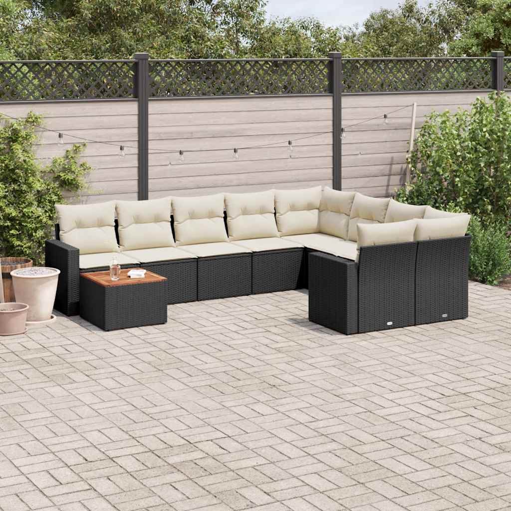 10-dijelni set vrtnih sofa s jastucima crni od poliratana Crna
