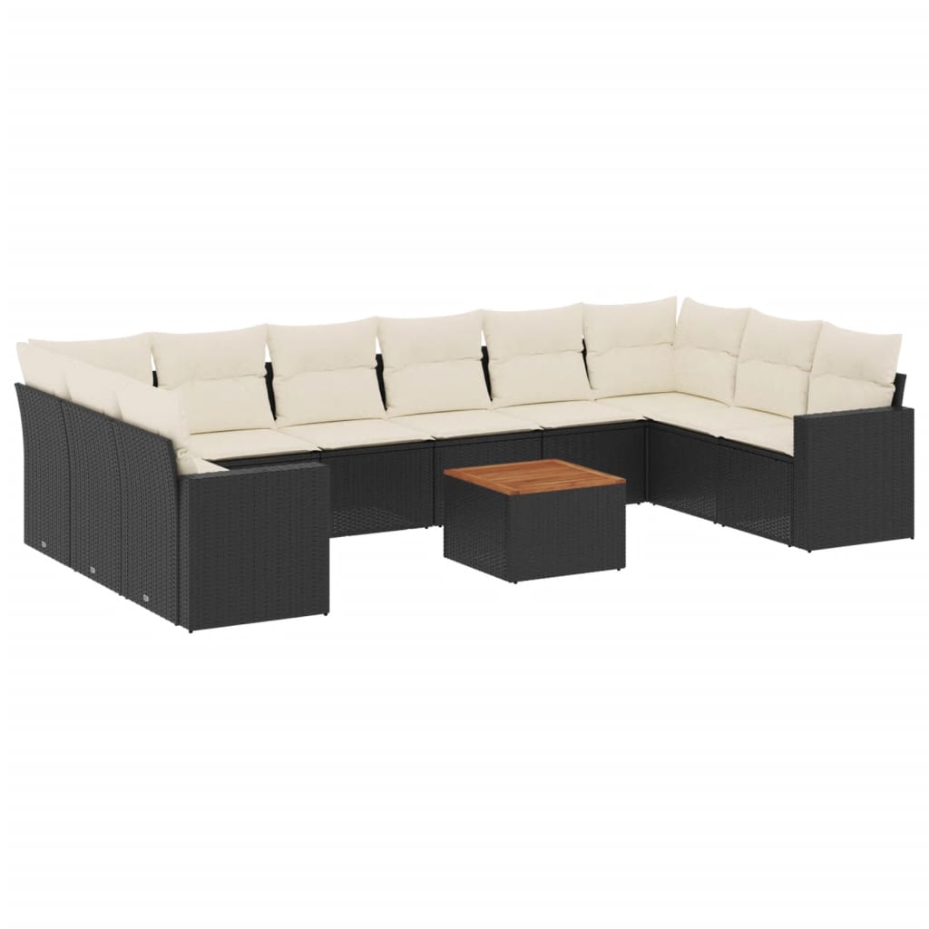 11-dijelni set vrtnih sofa od poliratana s jastucima crni Crna 66 x 62 x 69 cm