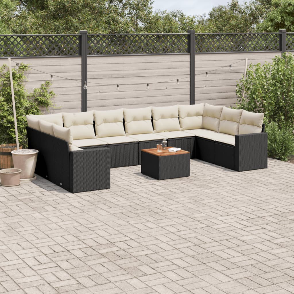 11-dijelni set vrtnih sofa od poliratana s jastucima crni Crna 66 x 62 x 69 cm