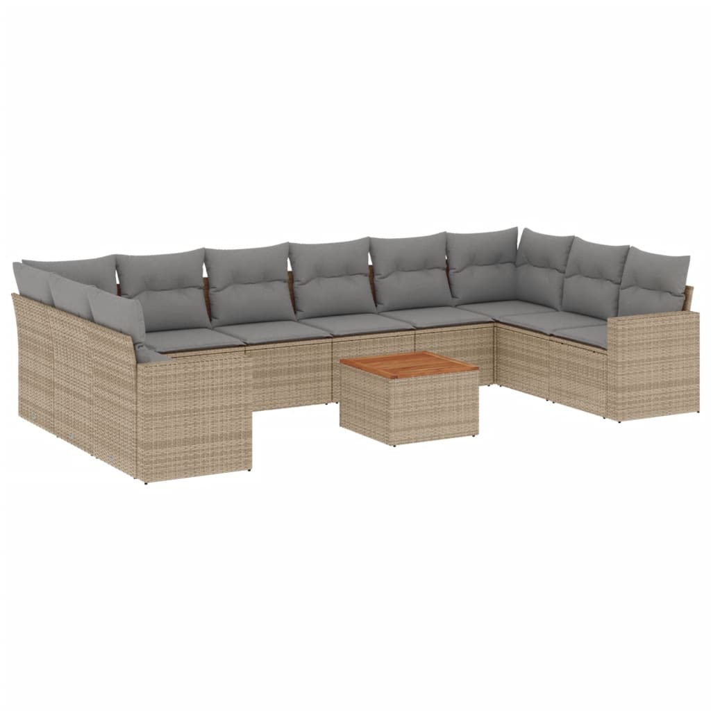 11-dijelni set vrtnih sofa s jastucima bež od poliratana