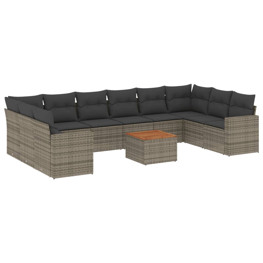 11-dijelni set vrtnih sofa od poliratana s jastucima sivi