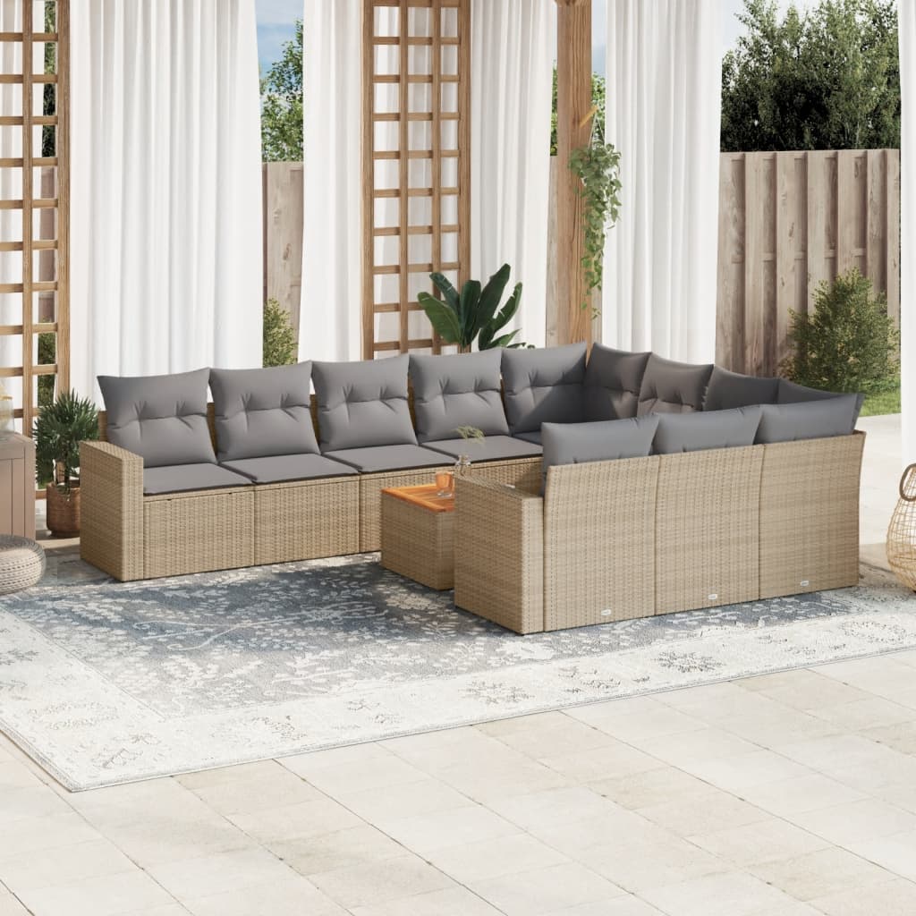 11-dijelni set vrtnih sofa s jastucima bež od poliratana