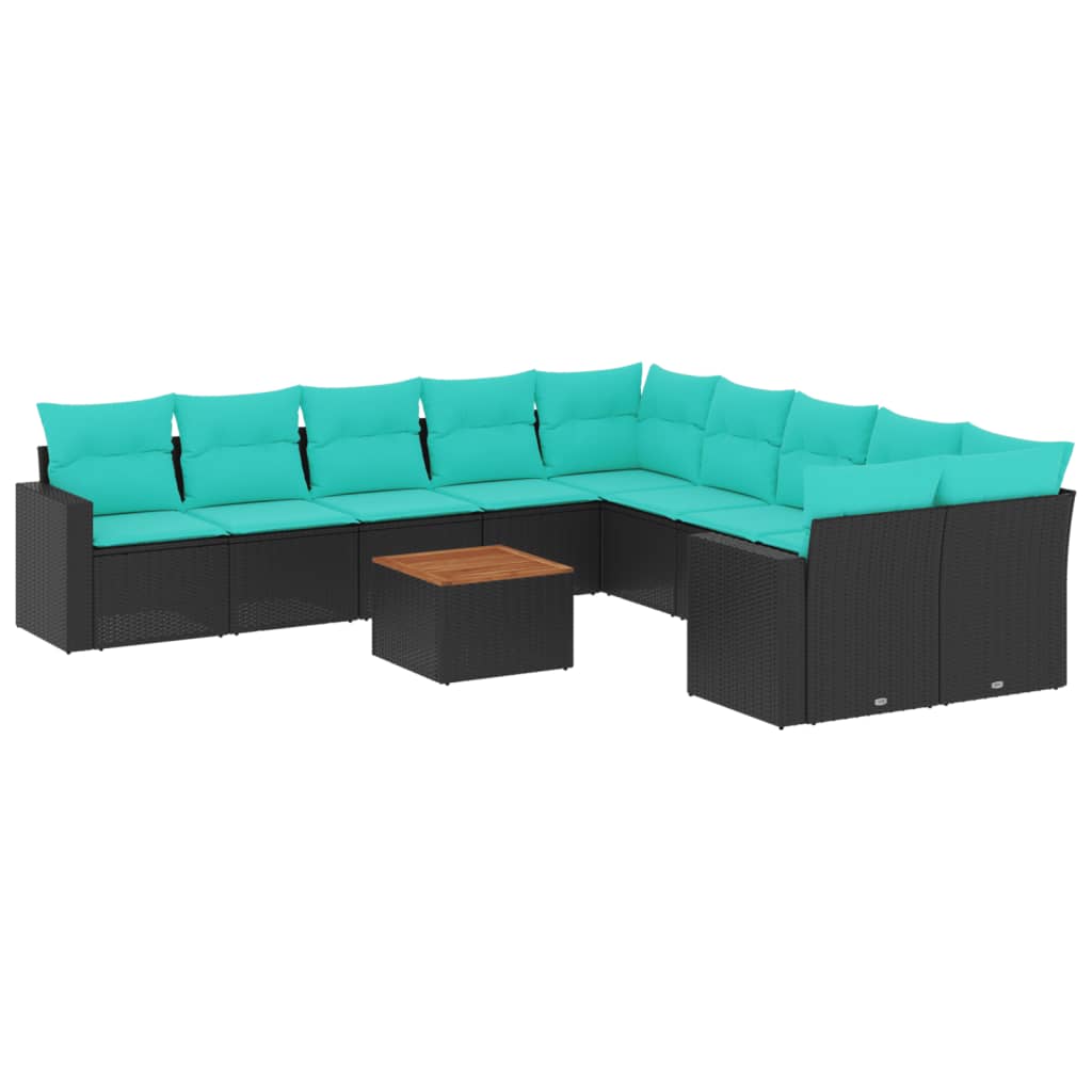 11-dijelni set vrtnih sofa od poliratana s jastucima crni Crna 65.5 x 62 x 69 cm