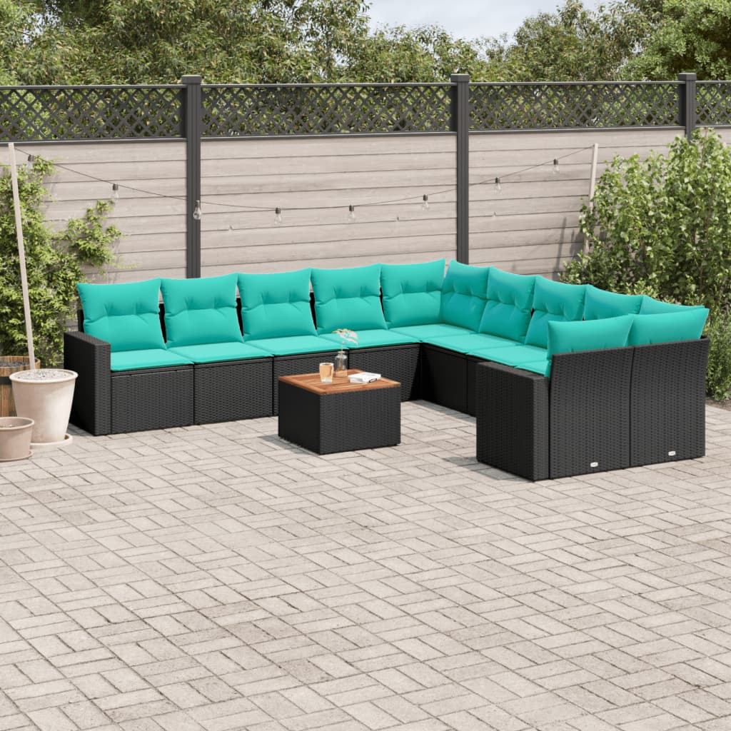 11-dijelni set vrtnih sofa od poliratana s jastucima crni Crna 65.5 x 62 x 69 cm