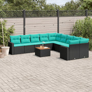 11-dijelni set vrtnih sofa od poliratana s jastucima crni Crna 65.5 x 62 x 69 cm