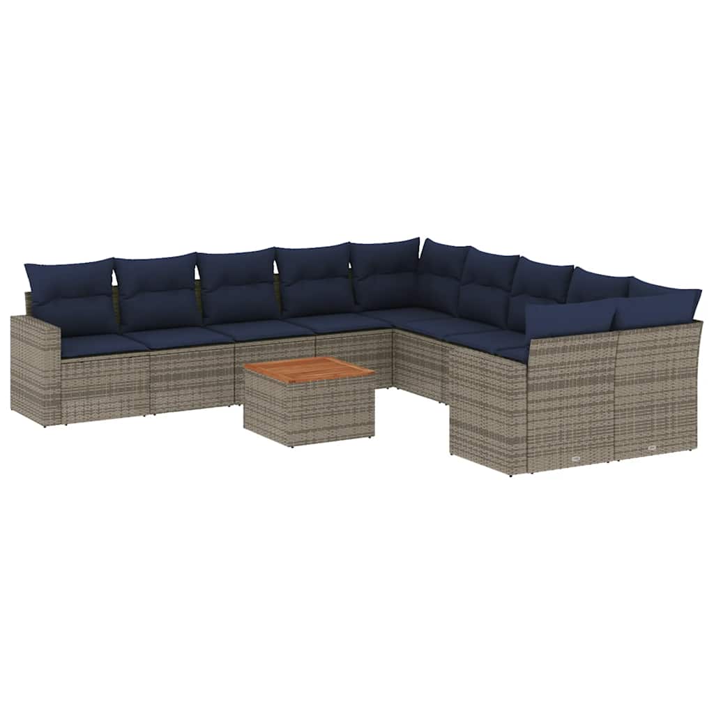 11-dijelni set vrtnih sofa od poliratana s jastucima sivi