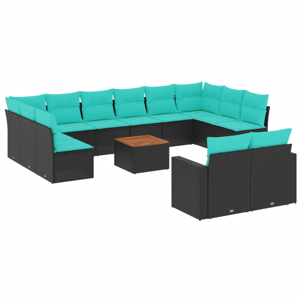 13-dijelni set vrtnih sofa s jastucima poliratan crni