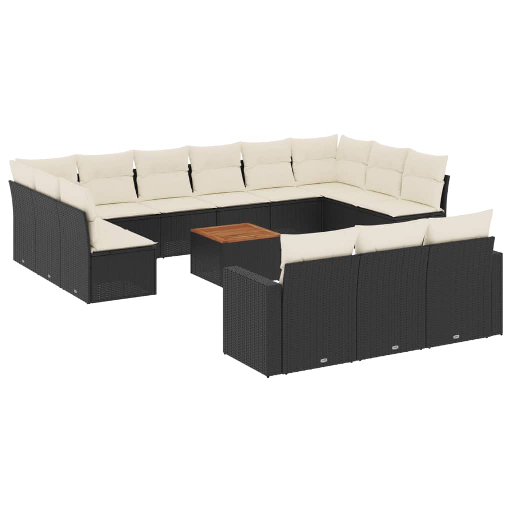 14-dijelni set vrtnih sofa s jastucima poliratan crni