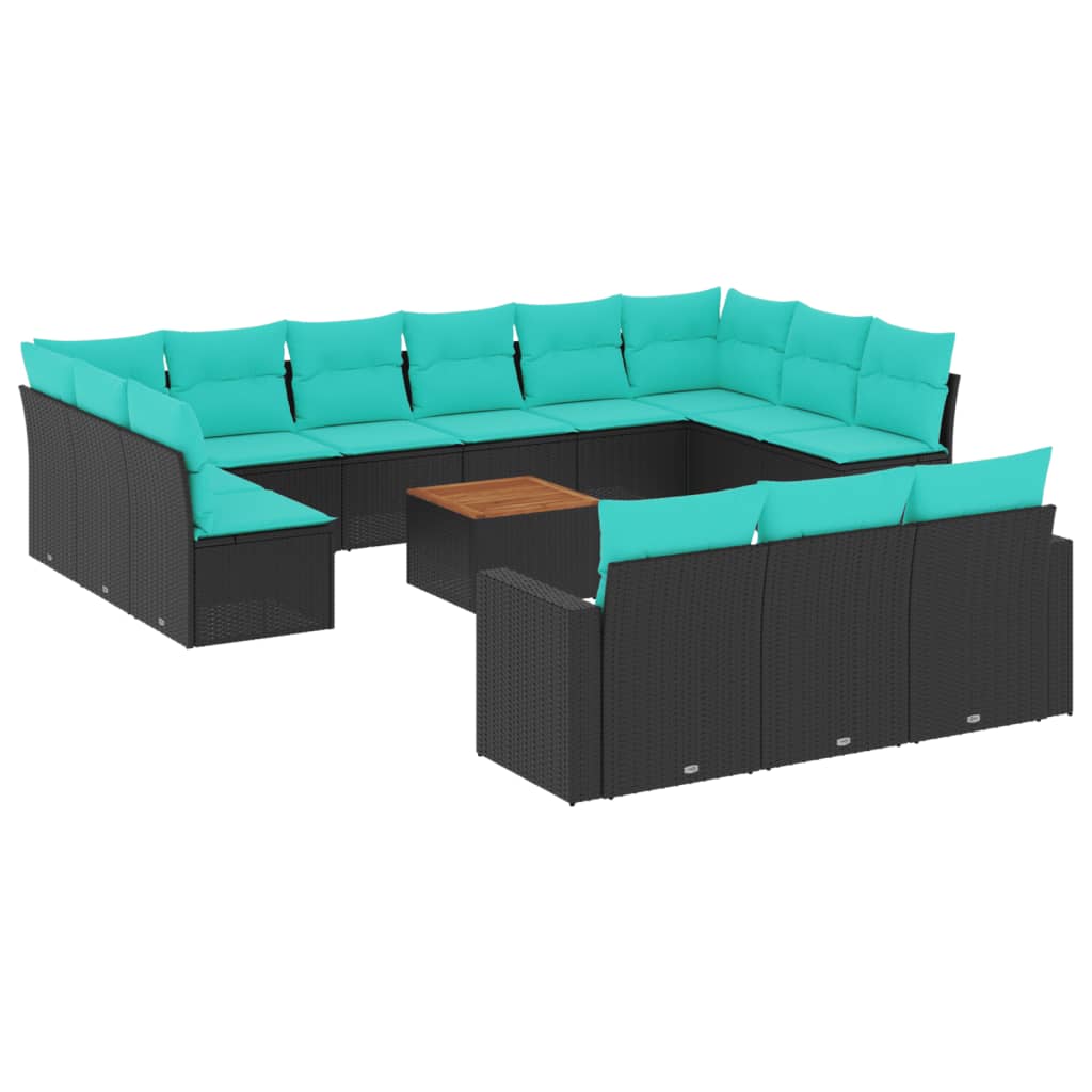 14-dijelni set vrtnih sofa s jastucima poliratan crni