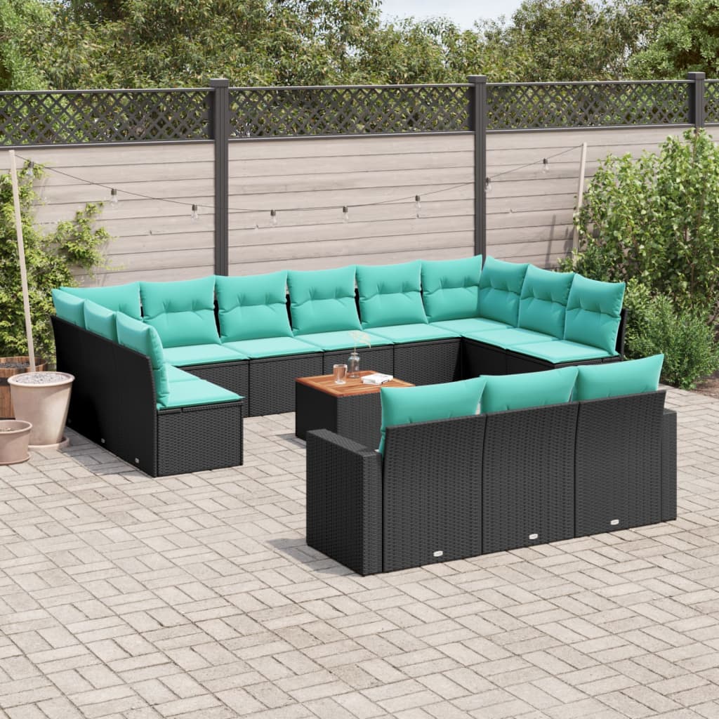 14-dijelni set vrtnih sofa s jastucima poliratan crni