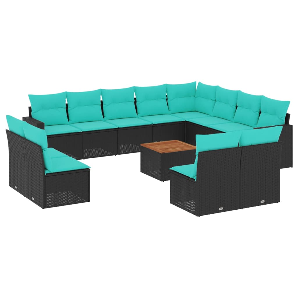 13-dijelni set vrtnih sofa s jastucima poliratan crni
