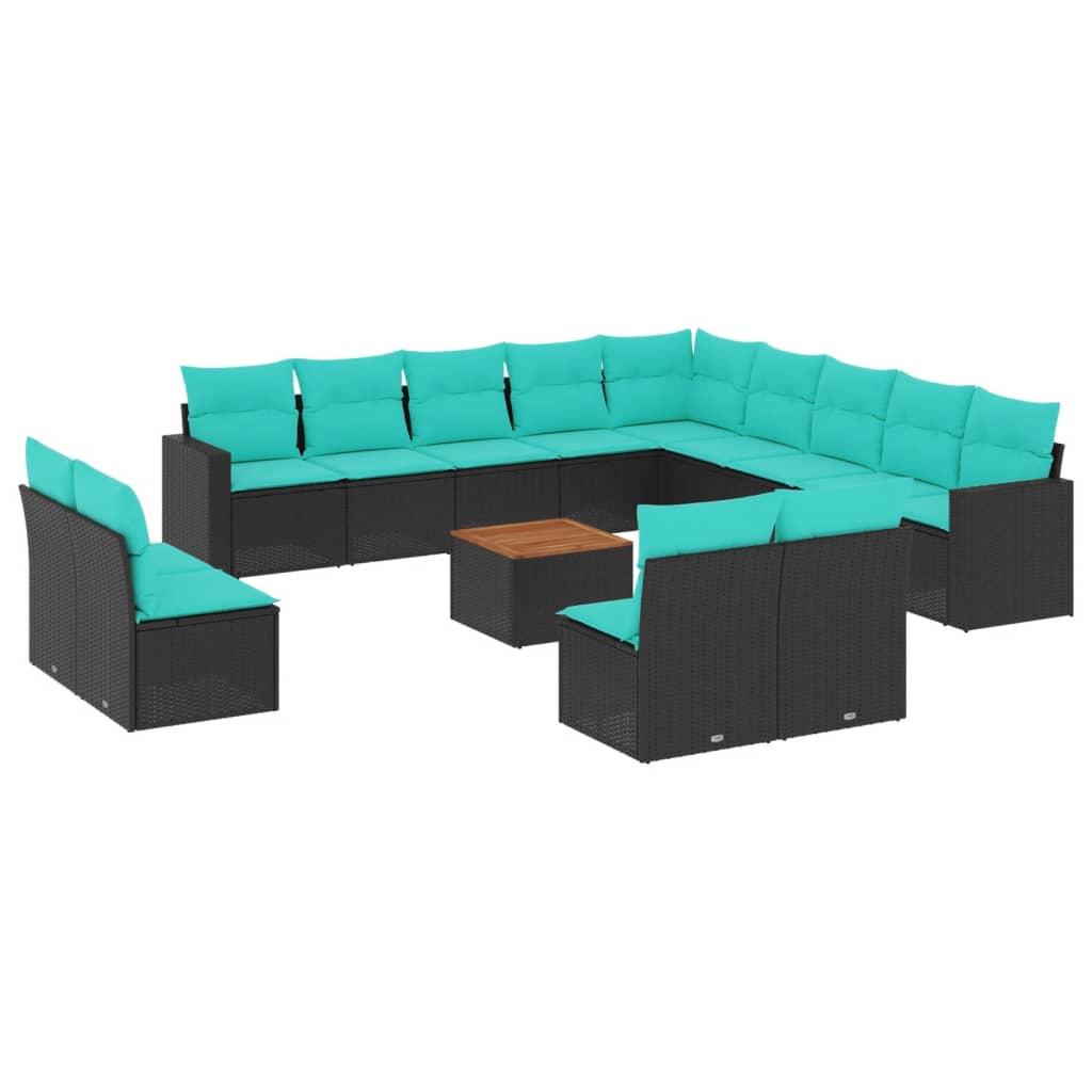 14-dijelni set vrtnih sofa s jastucima poliratan crni