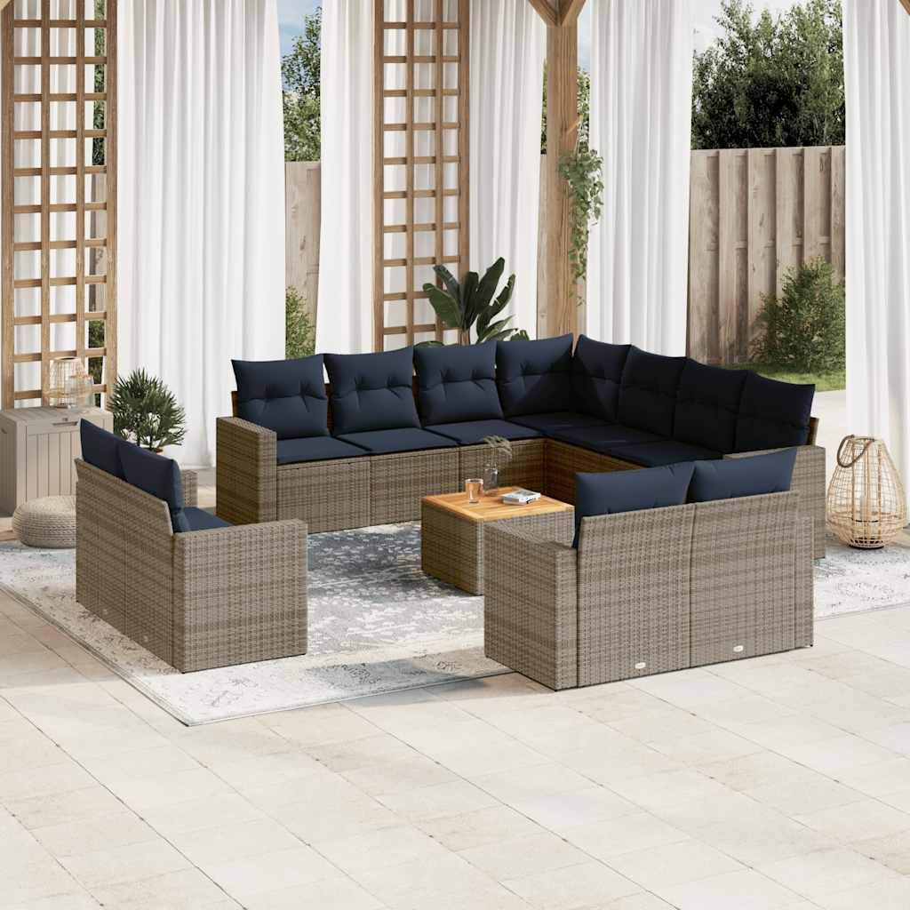 12-dijelni set vrtnih sofa od poliratana s jastucima sivi
