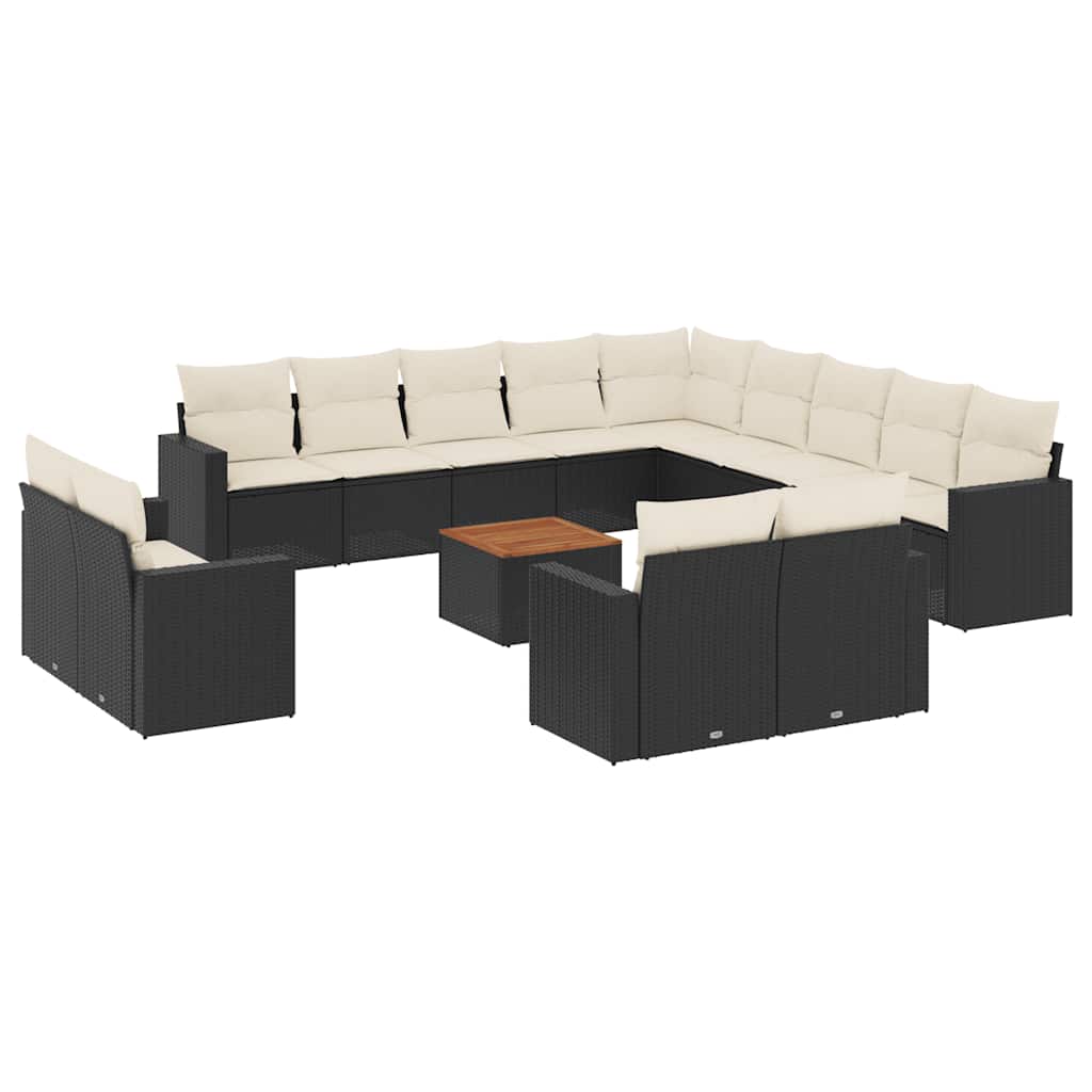 14-dijelni set vrtnih sofa s jastucima poliratan crni