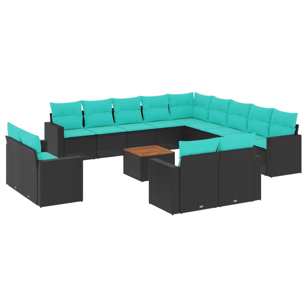 14-dijelni set vrtnih sofa s jastucima poliratan crni