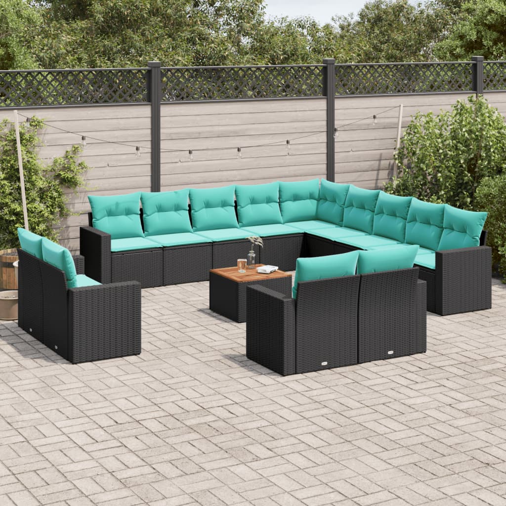 14-dijelni set vrtnih sofa s jastucima poliratan crni