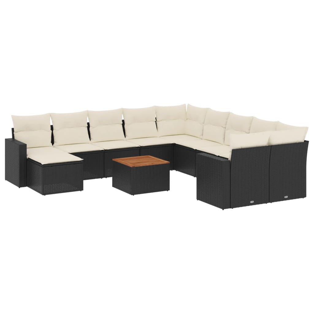 12-dijelni set vrtnih sofa od poliratana s jastucima crni