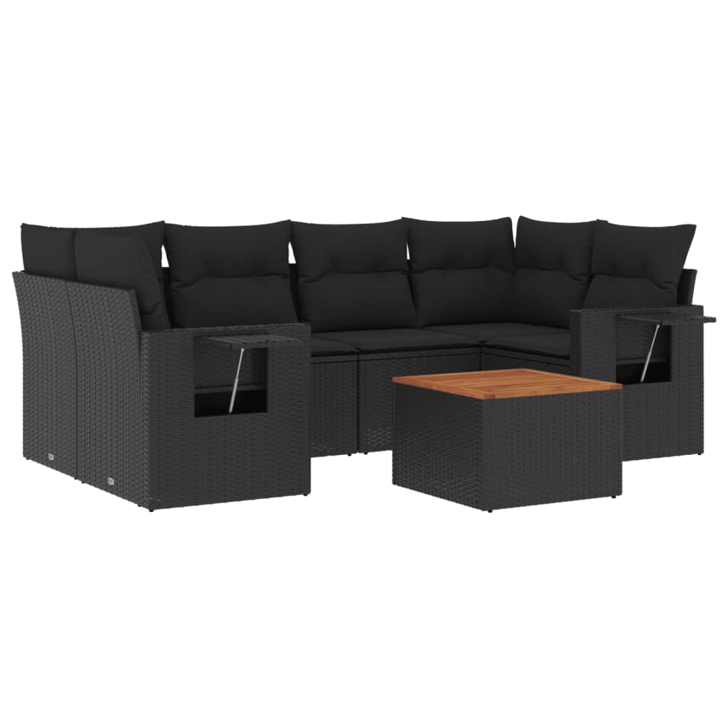 7-dijelni set vrtnih sofa od poliratana s jastucima crni
