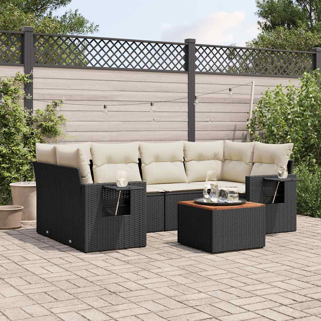 7-dijelni set vrtnih sofa od poliratana s jastucima crni Crna