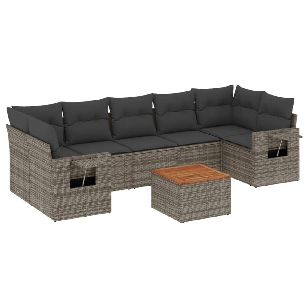 8-dijelni set vrtnih sofa od poliratana s jastucima sivi