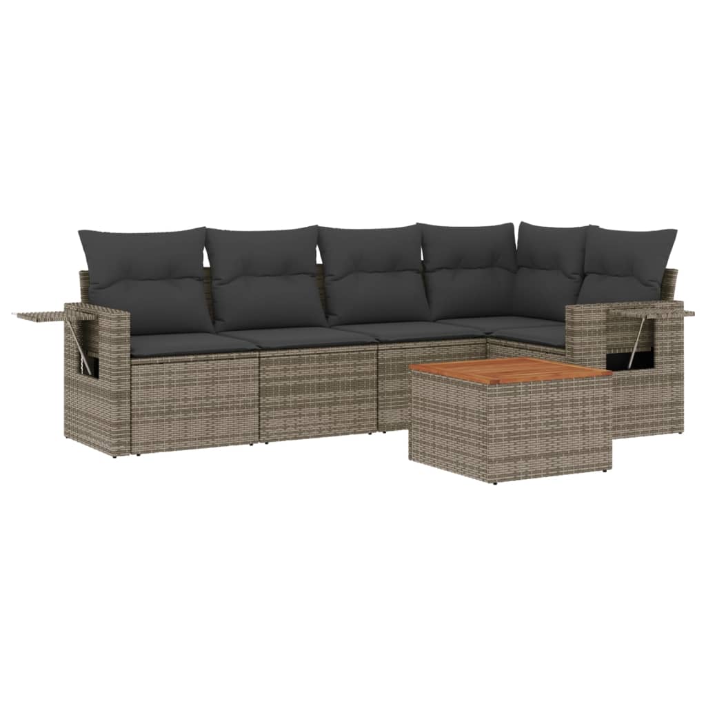 6-dijelni set vrtnih sofa od poliratana s jastucima sivi